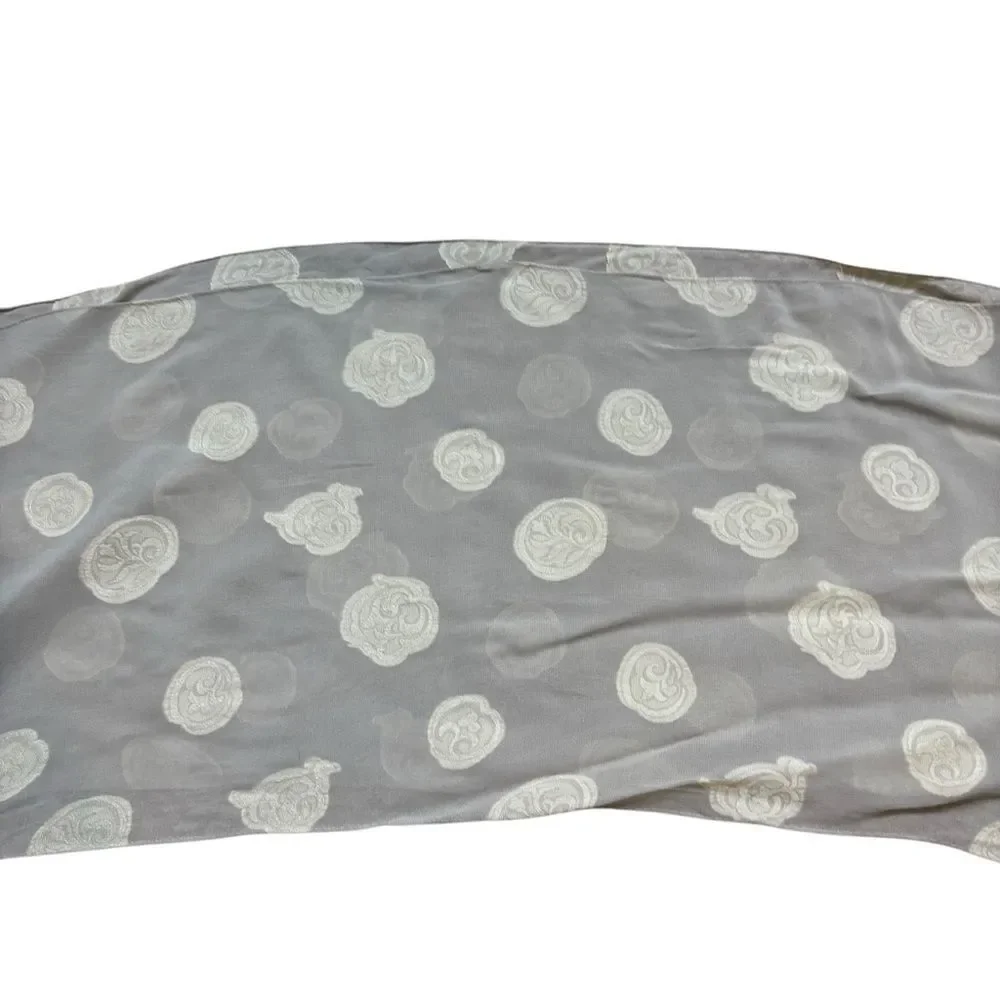 New without tags‎ Ladies Grey Chiffon Scarf with Ivory Embroidered Flowers